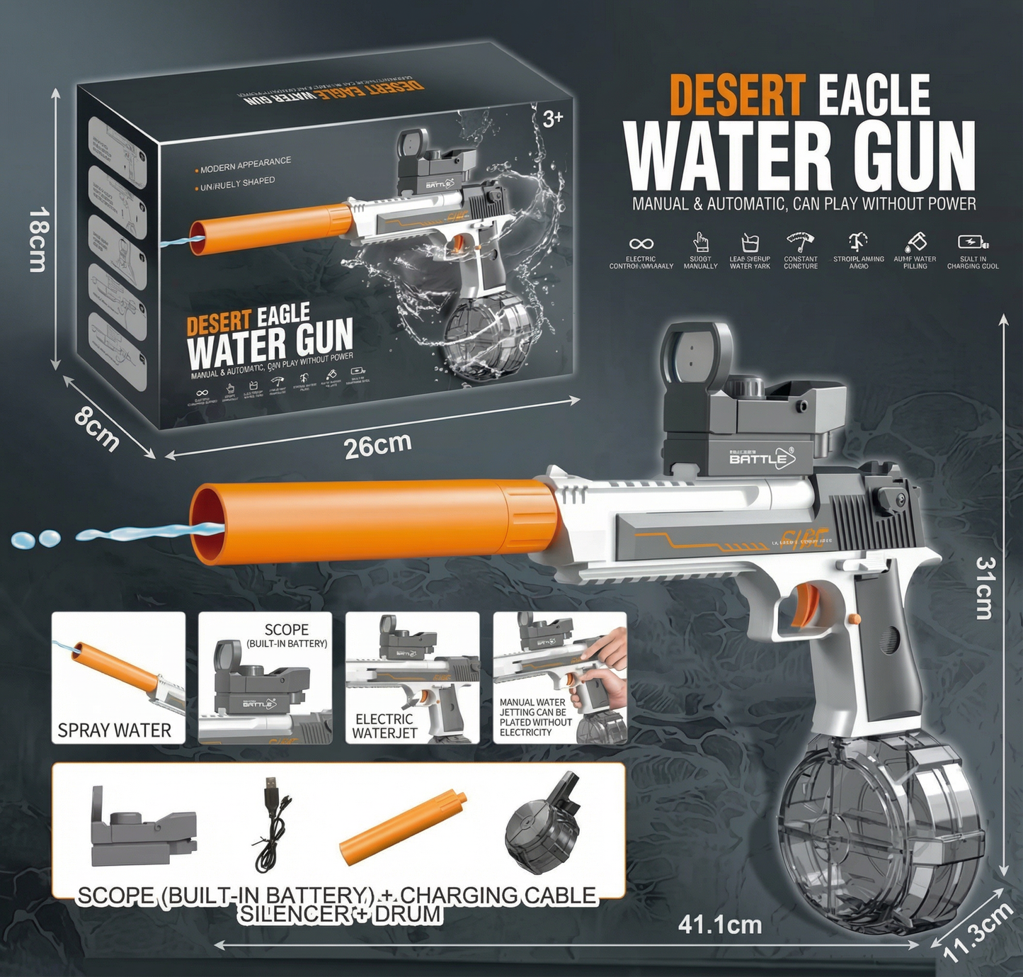 𝗗𝗲𝘀𝗲𝗿𝘁 𝗘𝗮𝗴𝗹𝗲-𝘀𝘁𝘆𝗹𝗲 𝗲𝗹𝗲𝗰𝘁𝗿𝗶𝗰 𝗮𝘂𝘁𝗼𝗺𝗮𝘁𝗶𝗰 𝘄𝗮𝘁𝗲𝗿 𝗴𝘂𝗻